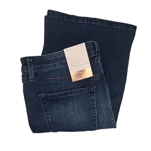 LC Lauren Conrad Womens Super High Waisted Dark Wash Wide Flare Jeans Sz 12 NWT - Picture 4 of 8